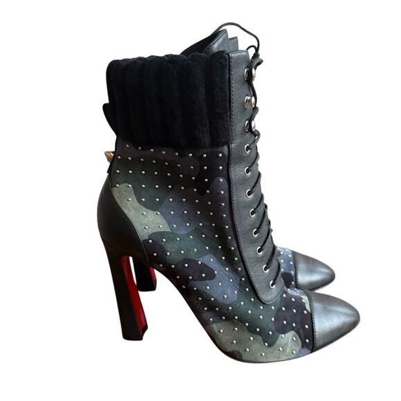 Christian Louboutin Dakita 100 Studded Spike Camo Suede Bootie EU 36 US 6 - Picture 4 of 15